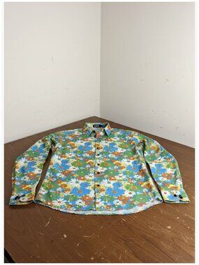 100% Cotton Button Down Shirt Long Sleeve Paisley Print Casual